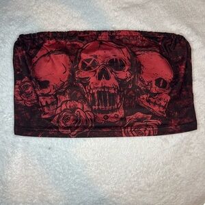 Grungy Red Skull Printed Tube Top